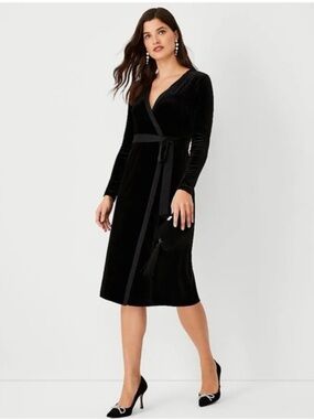 NWT Ann Taylor Black Long Sleeve Wrap Dress